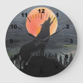 Wolf Silhouette Painting by Alfred Fox Große Wanduhr (Vorderseite)