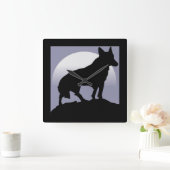 WOLF-SILHOUETTE QUADRATISCHE WANDUHR (Zuhause)