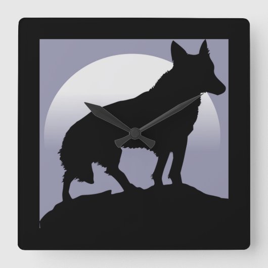 WOLF-SILHOUETTE QUADRATISCHE WANDUHR (Vorderseite)