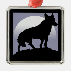 WOLF-SILHOUETTE SILBERNES ORNAMENT