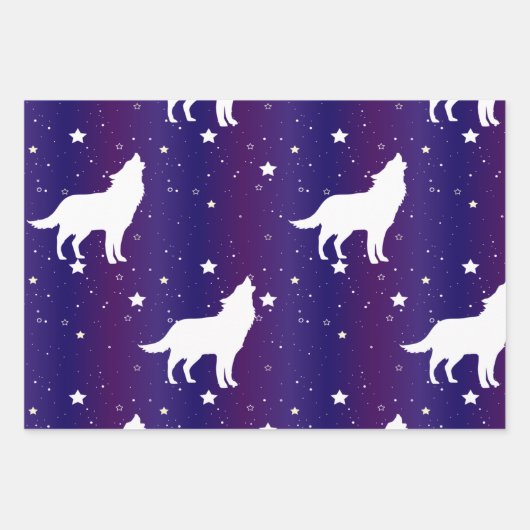 Wolf Silhouette Starry Night Galaxy Lover Universe Geschenkpapier Set (Vorderseite 3)