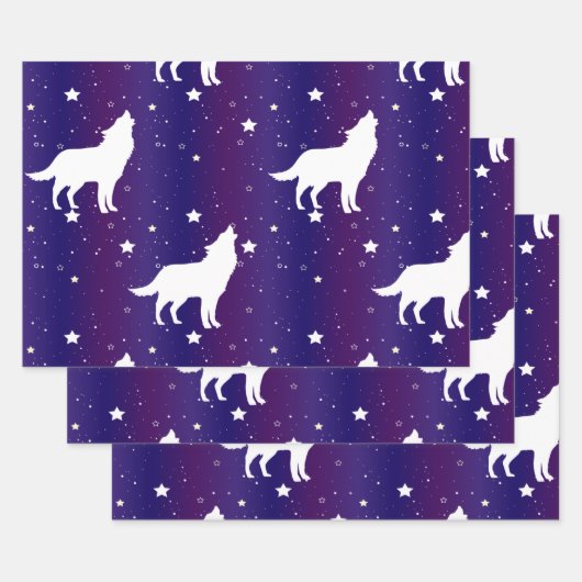 Wolf Silhouette Starry Night Galaxy Lover Universe Geschenkpapier Set (Set)