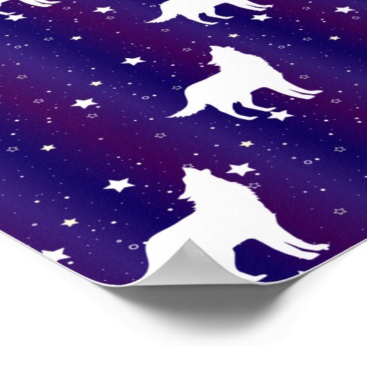 Wolf Silhouette Starry Night Galaxy Lover Universu Poster (Ecke)