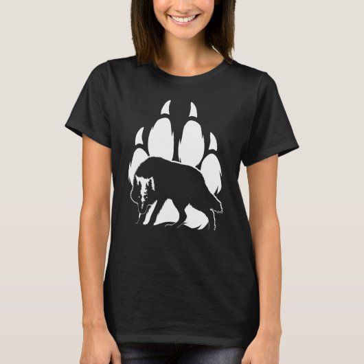 Wolf Silhouette und Footprint T - Shirt (Vorderseite)