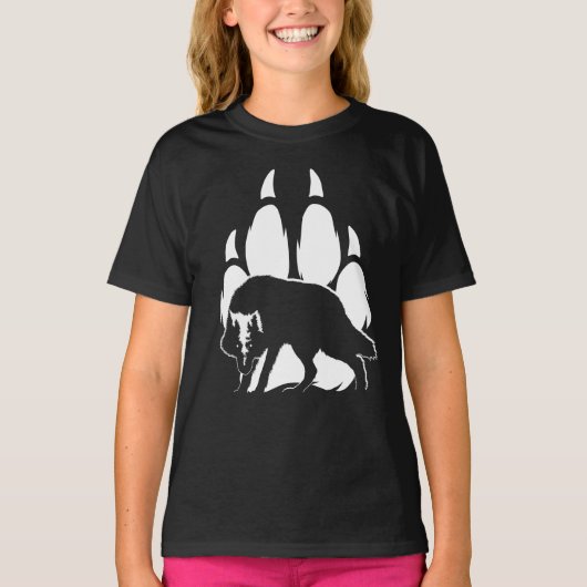 Wolf Silhouette und Footprint T - Shirt (Vorderseite)