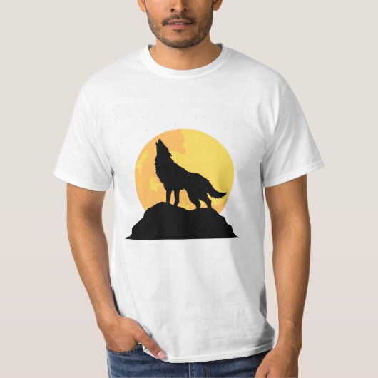 Wolf-Silhouette unter Vollmond T-Shirt (Vorderseite)