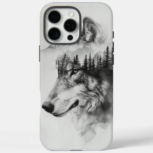 Wolf Silhouette verschmilzt mit Bergen Case-Mate iPhone Hülle (Rückseite)