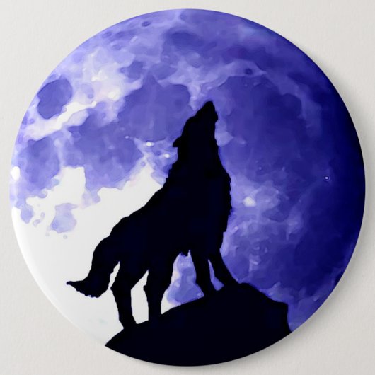 Wolf Silhouette & Vollmond Button (Vorderseite)