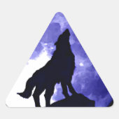 Wolf Silhouette & Vollmond Dreieckiger Aufkleber (Vorderseite)
