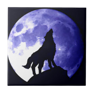 Wolf Silhouette & Vollmond Fliese