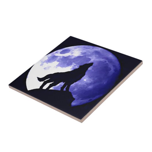 Wolf Silhouette & Vollmond Fliese (Seite)