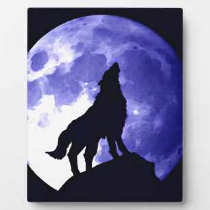 Wolf Silhouette & Vollmond Fotoplatte