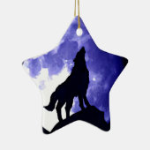 Wolf Silhouette & Vollmond Keramik Ornament (Rechts)