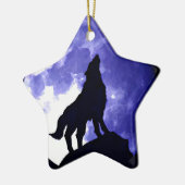 Wolf Silhouette & Vollmond Keramik Ornament (Links)