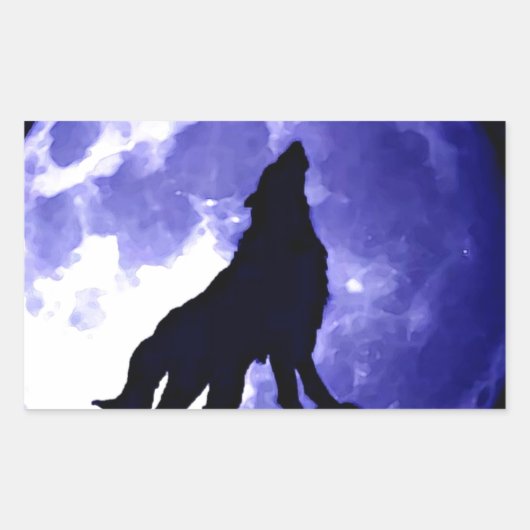 Wolf Silhouette & Vollmond Rechteckiger Aufkleber (Vorderseite)