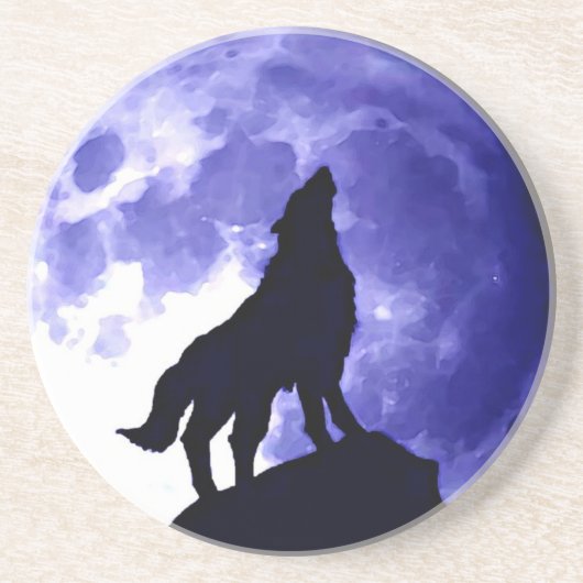 Wolf Silhouette & Vollmond Sandstein Untersetzer (Vorne)