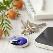 Wolf Silhouette & Vollmond Schlüsselanhänger (Seite)