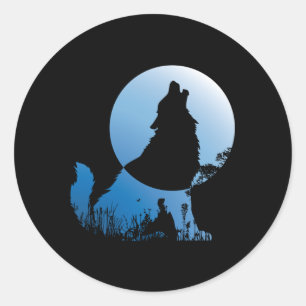 Wolf Silhouette Wolf Nature Lover Runder Aufkleber
