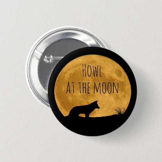 Wolf Silhouetted in Bright Moon Button (Vorne & Hinten)