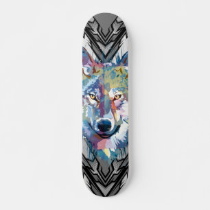Wolf Skateboard Deck Farbiger Wolfskopf