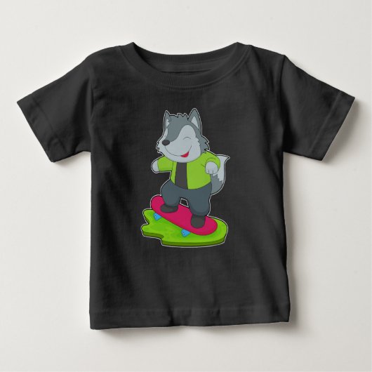 Wolf Skater Skateboard Baby T-shirt (Vorderseite)