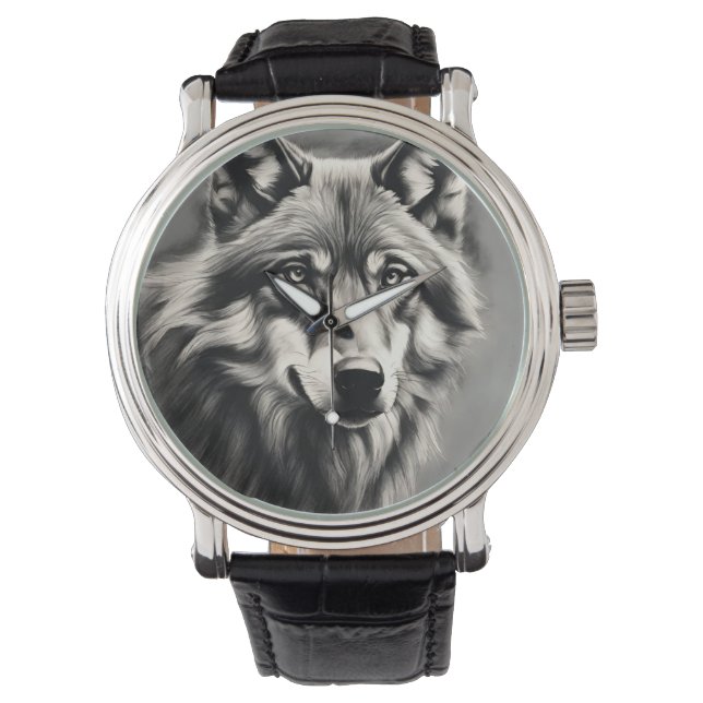Wolf Sketch Armbanduhr (Vorderseite)