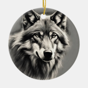 Wolf Sketch Keramik Ornament