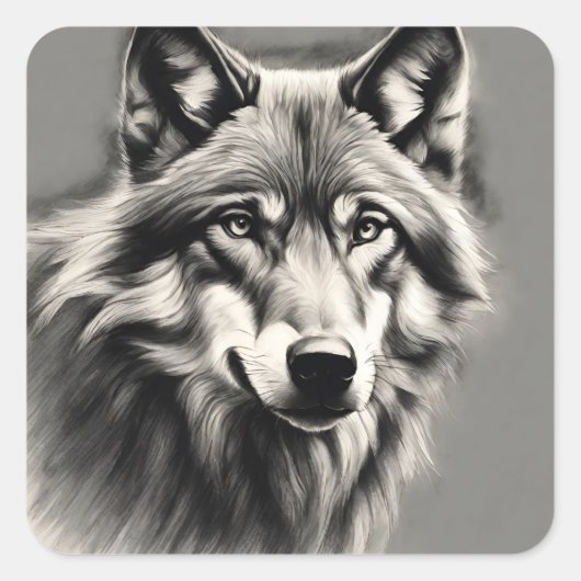Wolf Sketch Quadratischer Aufkleber (Vorderseite)