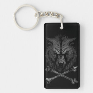 Wolf Skull und Crossbones Schlüsselanhänger
