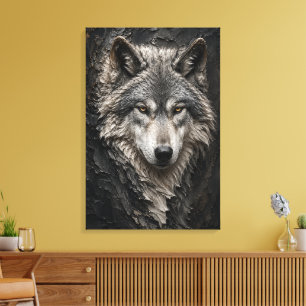 Wolf-Skulptur 3D Luxus-Feinbild Leinwanddruck