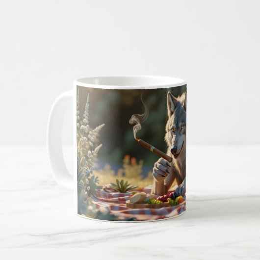 wolf smoking cigar and havinga picnic kaffeetasse (Vorderseite Links)