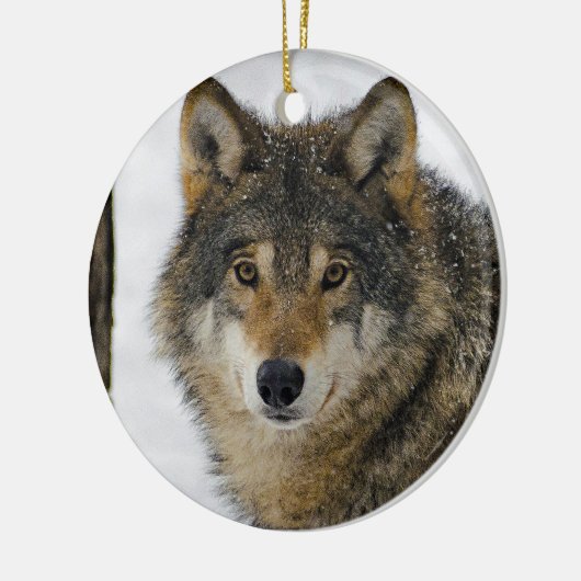 Wolf Snow Tree Foto Keramik Ornament (Links)