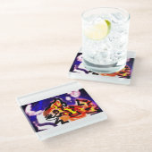 Wolf Sommernacht Glasuntersetzer (Schrägansicht)