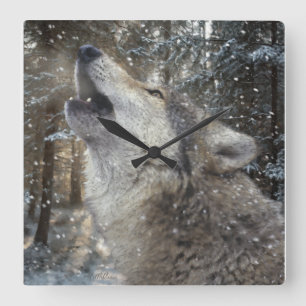 Wolf Song - Pastel Quadratische Wanduhr