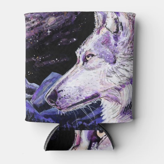 Wolf Space Mountains Forest Painting Dosenkühler (Vorderseite)