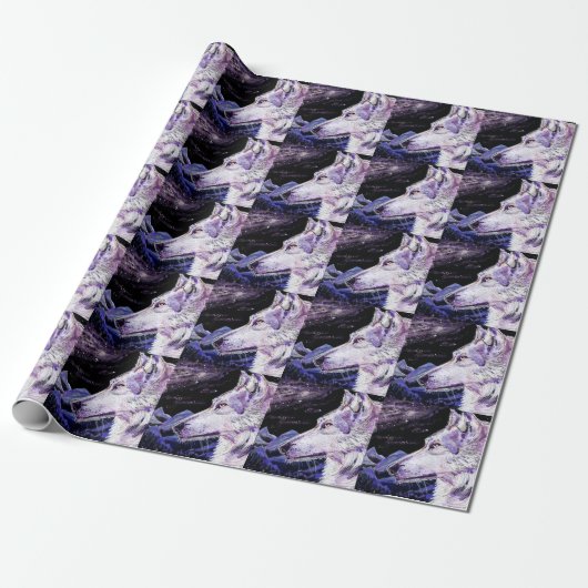Wolf Space Mountains Forest Painting Geschenkpapier (Ungerollt)
