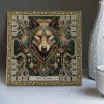 Wolf Spirit Animal Carpetpunk Altarpiece Happycore Fliese<br><div class="desc">Treten Sie ein in ein faszinierendes Universum, in dem Wölfe, Stammeklänge und Teppichboden zu einer ästhetischen Symphonie auf unserer individuell anpassbaren Keramik-Kachel verschmelzen. Set gegen eine Leinwand von dunkelgrünem, erdbraunem, lustrosem Gold und tiefem Aquamarin verströmt unser charismatischer Wolf, der mit extravaganten Stammestüllen geschmückt ist, Abenteuerlust und Freude. Tauchen Sie ein...</div>