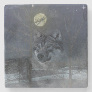 Wolf Spirit Full Moon Steinuntersetzer