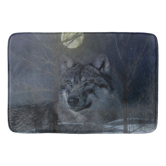 Wolf Spirit Moon Night Badematte (Vorderseite)