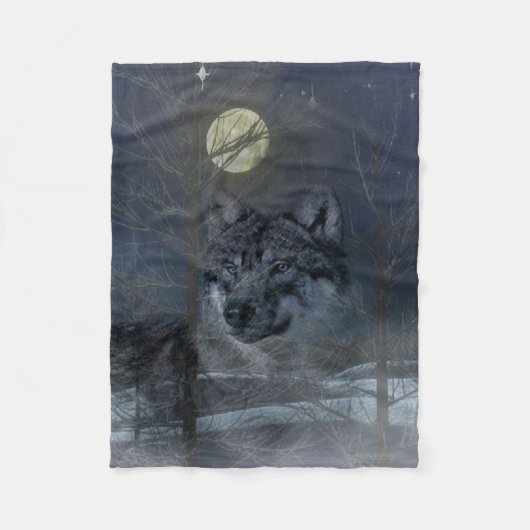 Wolf Spirit Moon Night Fleecedecke (Vorderseite)