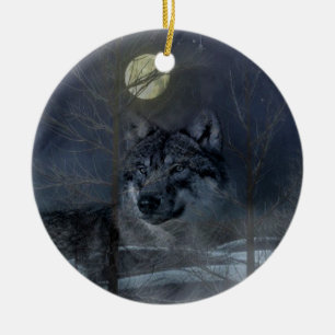 Wolf Spirit Moon Night Keramik Ornament