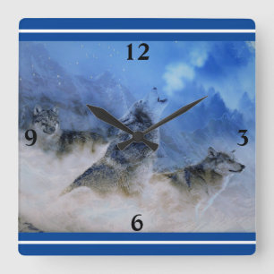 Wolf Spirits Square Wall Clock Quadratische Wanduhr