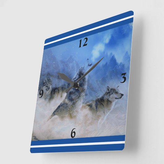 Wolf Spirits Square Wall Clock Quadratische Wanduhr (Winkel)