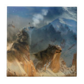 Wolf Spirituosen in Bergnebel Fliese (Vorderseite)