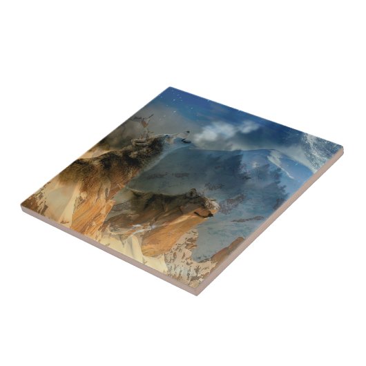 Wolf Spirituosen in Bergnebel Fliese (Seite)