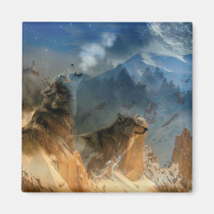Wolf Spirituosen in Bergnebel Magnet