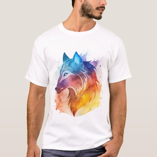 Wolf Splash Wasserfarbe T-Shirt (Vorderseite)