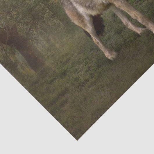 Wolf Squirrel Fantasy Herbstwald Landschaft Seidenpapier (Detail)