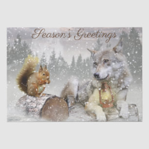 Wolf Squirrel Winter Snow Forest Moon Landschaft Seidenpapier