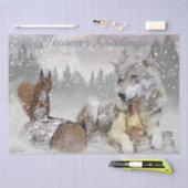 Wolf Squirrel Winter Snow Forest Moon Landschaft Seidenpapier (Handwerk)